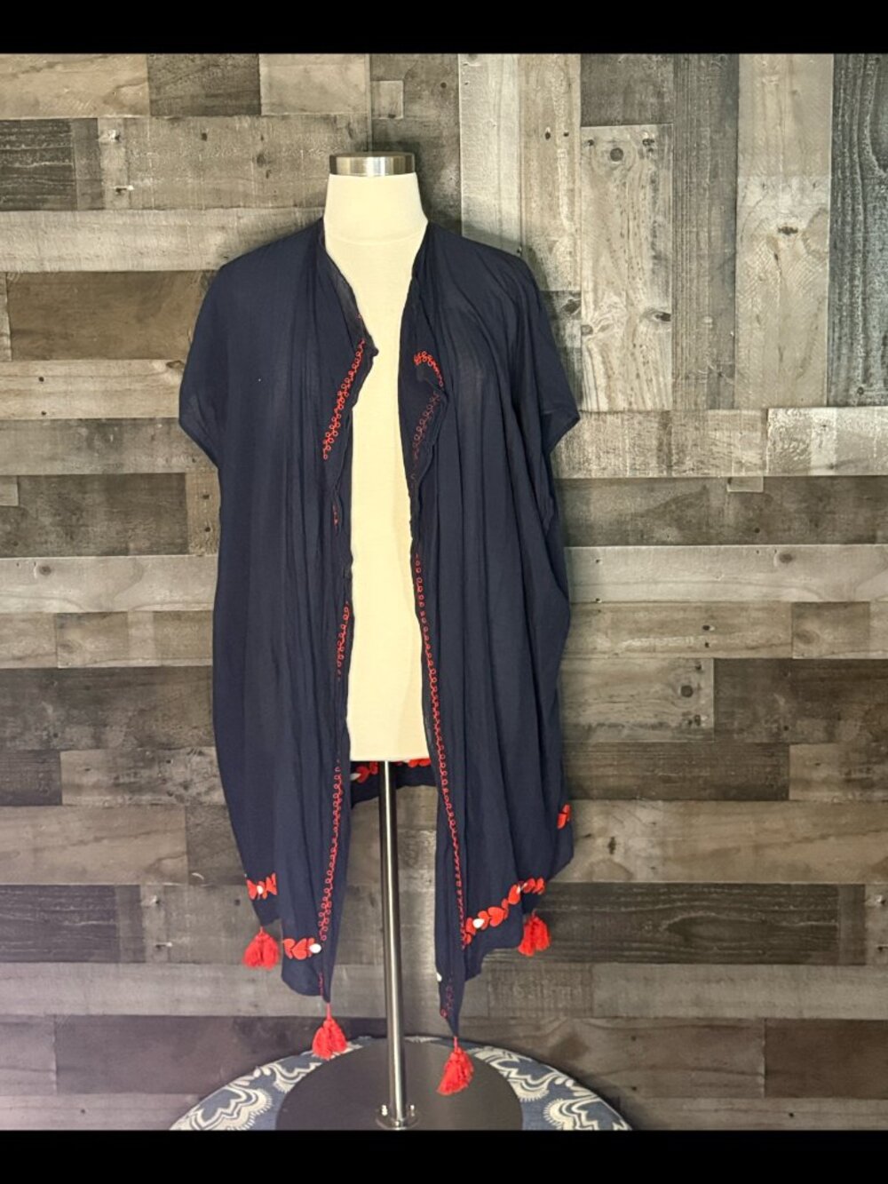 J.Crew navy wrap OS heart embroidery preppy coastal beach resortwear summer
